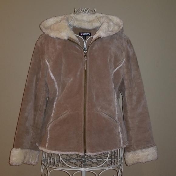 XOXO Jackets & Blazers - XOXO Tan Suede Shearling Hooded Jacket